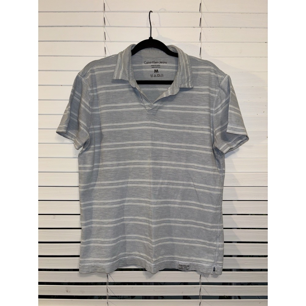 Calvin Klein Shirt Mens Striped Short Sleeve Henley Casual Knit‎ Tee
